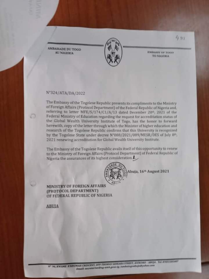 inistry of Higher Education Republic of Togo